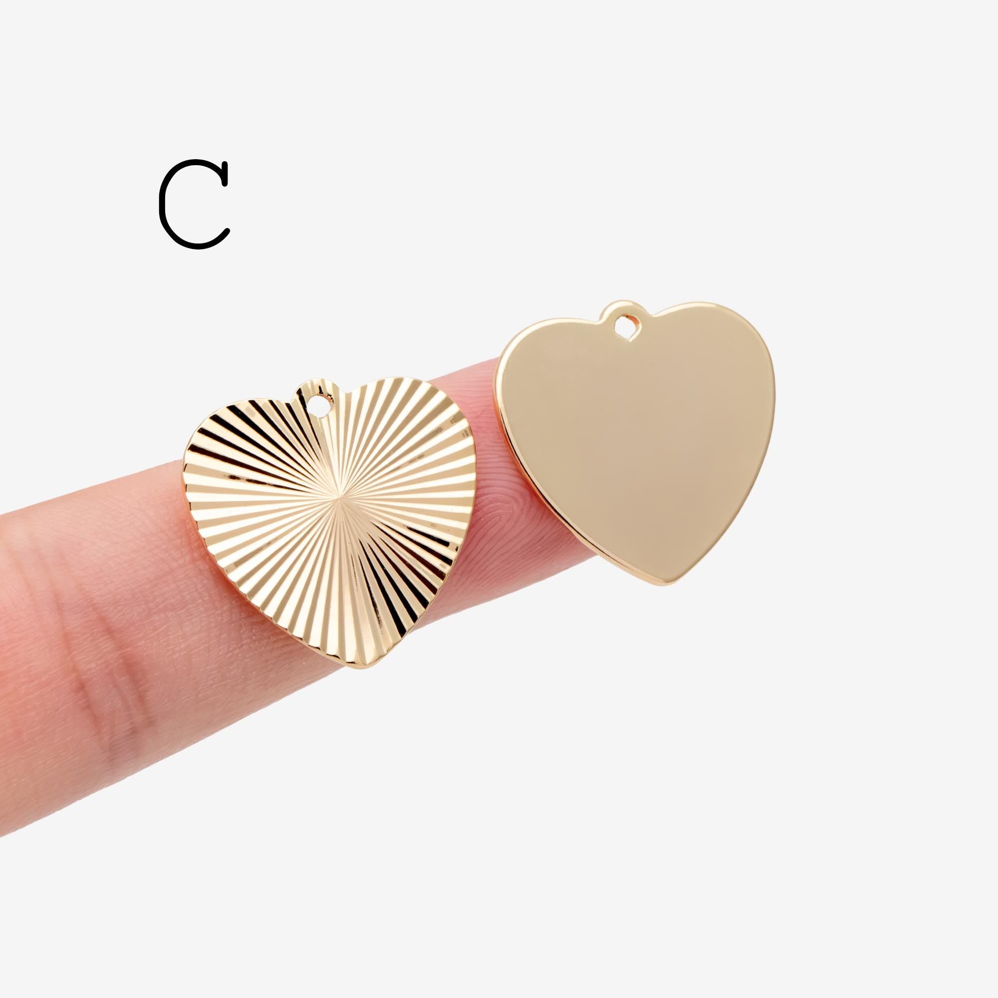 10pcs Gold/ Silver Round Heart Charms , 18K Gold/ Rhodium plated Brass Geometric Pendants (GB-3274)